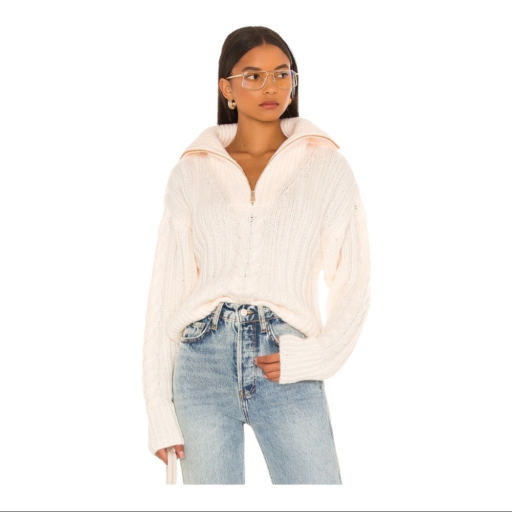 Half-Zip Cable Knit Sweater in Cream
